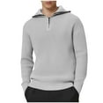thumbnail image 1 of Rohuuque Men's Turtleneck Sweater Solid Color Quarter Zip Front Lapel Pullover Mock Neck Knit Sweater Stretch Basic Layer Gray, 1 of 6