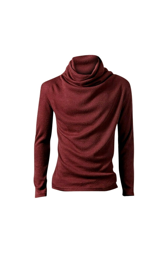 Men's Turtleneck Sweater Solid Color Stacked Pullover Sweater Solid Color Relaxed Long Sleeve Layering Tops Burgundy