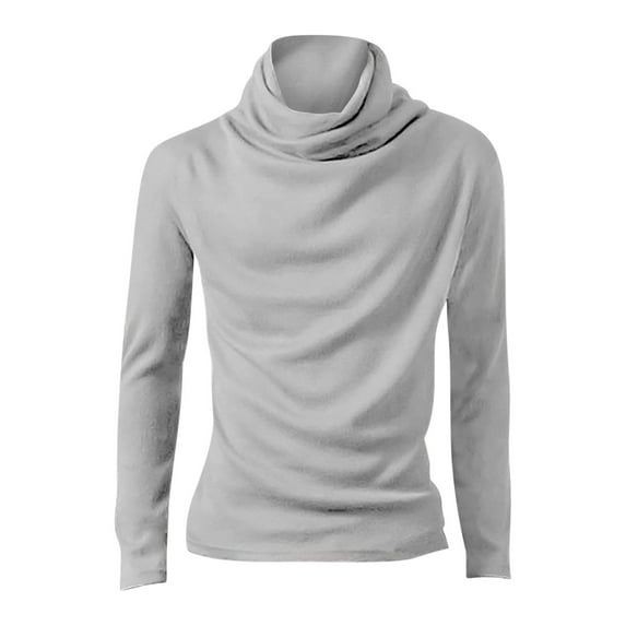 ZQUUVOU Men's Turtleneck Sweater Solid Color Stacked Pullover Sweater Solid Color Relaxed Long Sleeve Layering Tops Gray
