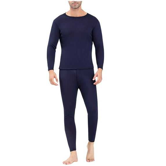 Rohuuque Men's Unisex Thermal Long Johns Set Velvet Skiing Winter Warm Hunting Gear Fleece Lined Base Layer Set Tops Underwear Set Navy