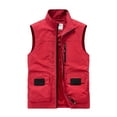 thumbnail image 1 of Rohuuque Men's Utility Fishing Vest Outdoor Stand Collar Cargo Vest Configuration Multiple Pockets Sleeveless Activity Jacket Red, 1 of 4