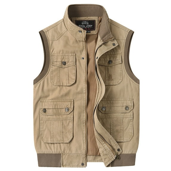 Rohuuque Men's Utility Outdoor Vest Vest Stand Collar Multi-Pocket Jacket for Outdoor Photography Sleeveless Jacket Gold