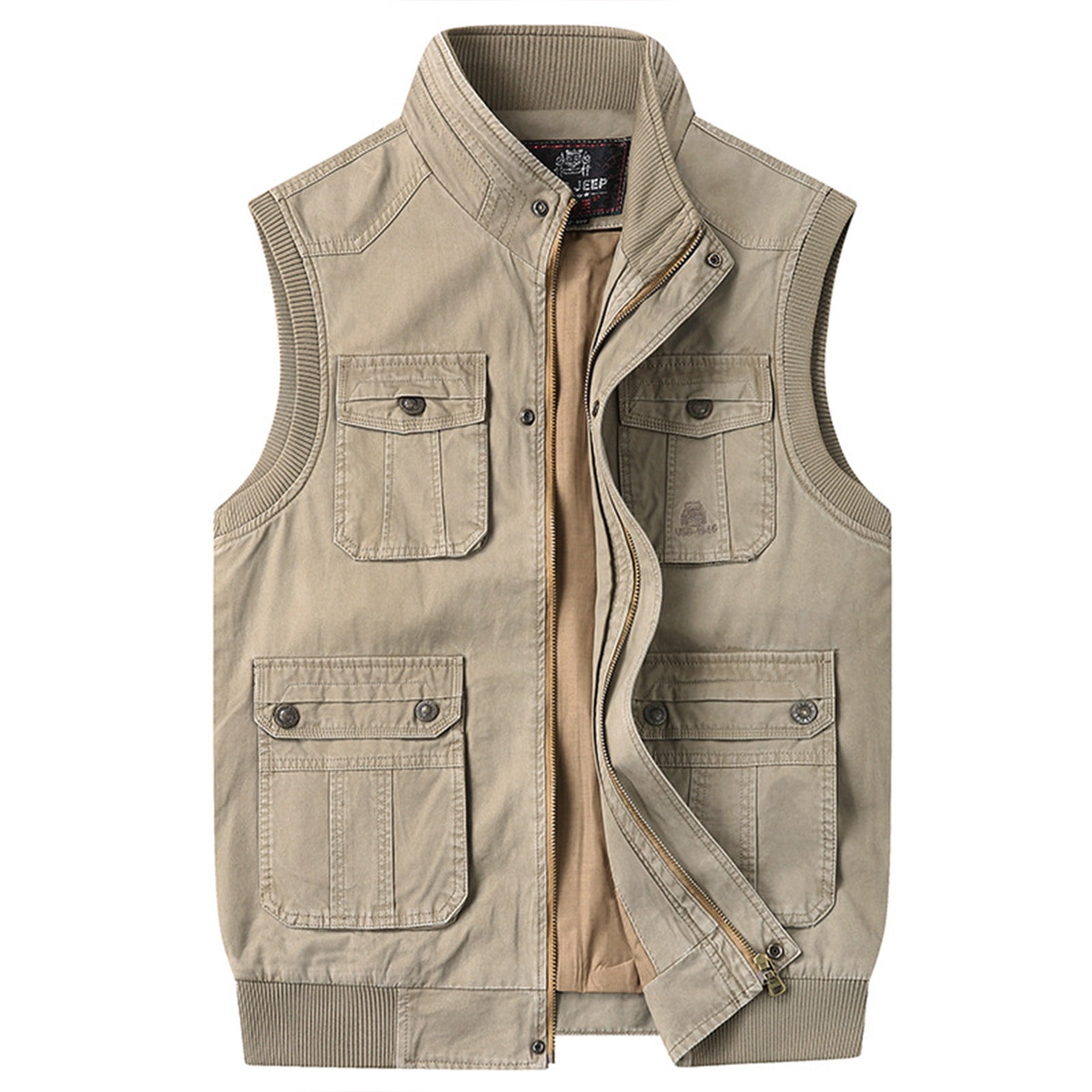 Rohuuque Men's Utility Outdoor Vest Vest Stand Collar Multi-Pocket