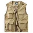 thumbnail image 1 of Rohuuque Men's Utility Vest Solid Stand Collar Multi-Pocket Design for Outdoor Sports Sleeveless Activity Jacket Khaki, 1 of 7