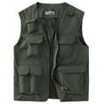 thumbnail image 1 of Rohuuque Men's Utility Vest Solid Stand Collar Multi-Pocket Design for Outdoor Sports Sleeveless Activity Jacket Olive Green, 1 of 4