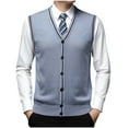thumbnail image 1 of Rohuuque Men's V Neck Sweater Vest Sleeveless Cable Knitted Button Cardigan Vest Slim Fit Plain Color for Dad Husband Light Blue, 1 of 4