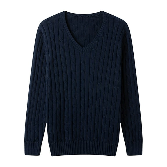 ZQUUVOU Men's V-neck Pullover Sweater Cable Knitted Sweater Casual Dress Sweater Knit Long Sleeve Slim Fit Sweaters Navy