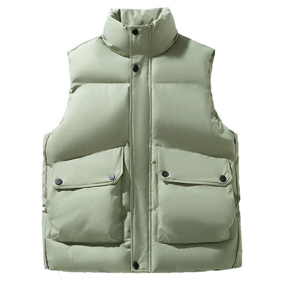 ZQUUVOU Men's Winter Puffer Vest Casual Thermal Pocket Vest Button Zipper Front Sleeveless Jacket for Everyday Warm Wear Green