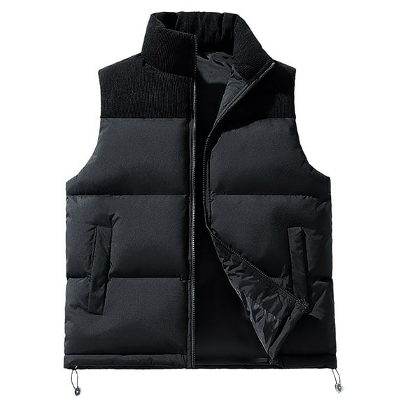 Rohuuque Men's Winter Puffer Vest Fashion Solid Color Stand Collar Outerwear Full Zip Warm Sleeveless Casual Jacket with Pocket Black