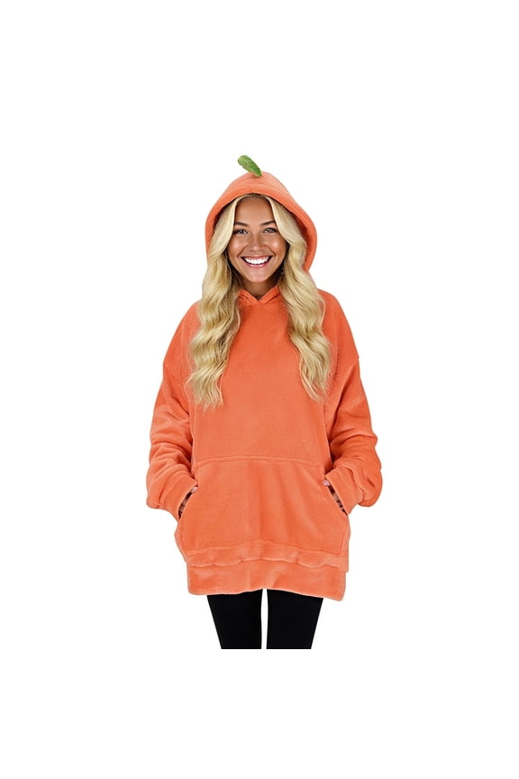 Men's Women's Pumpkin Hoodies Funny Skeleton Sweatshirt Solid Color Jacket with Integrated Pillow Pockets Cozy Loungewear Orange