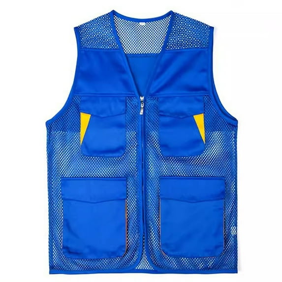 Rohuuque Men's Work Vest Safety Vests Stand Collar Utility Pockets for Field Photography Sleeveless Jacket Blue