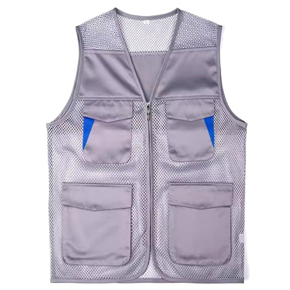 ZQUUVOU Men's Work Vest Safety Vests Stand Collar Utility Pockets for Field Photography Sleeveless Jacket Gray