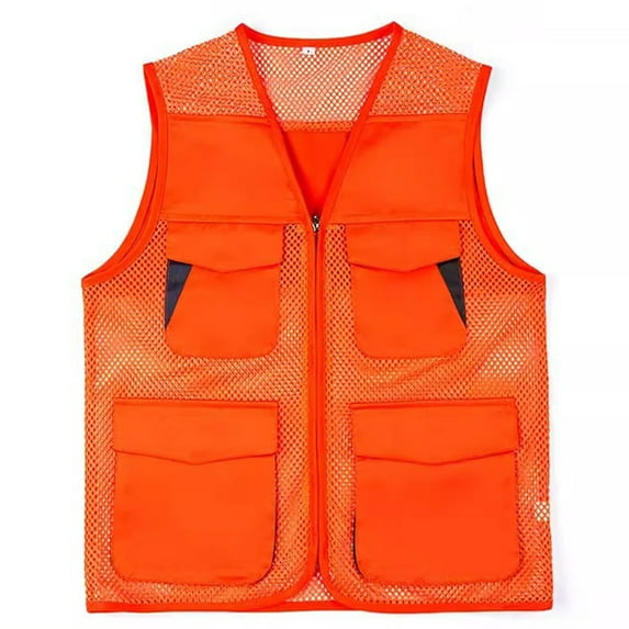 Rohuuque Men's Work Vest Safety Vests Stand Collar Utility Pockets for Field Photography Sleeveless Jacket Orange
