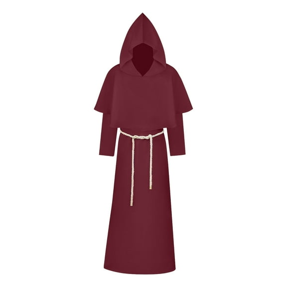 Rohuuque Men's and Women's Cloak with Hood Medieval Style Cape with Half Shoulder Cape Shawl Long Sleeve Belted Cloak Red