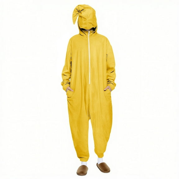Rohuuque Men's and Women's Festive Onesie Animal Dress Up Christams Jumpsuits One-Piece Pajama with Hood and Pocket Lounge Wear Yellow