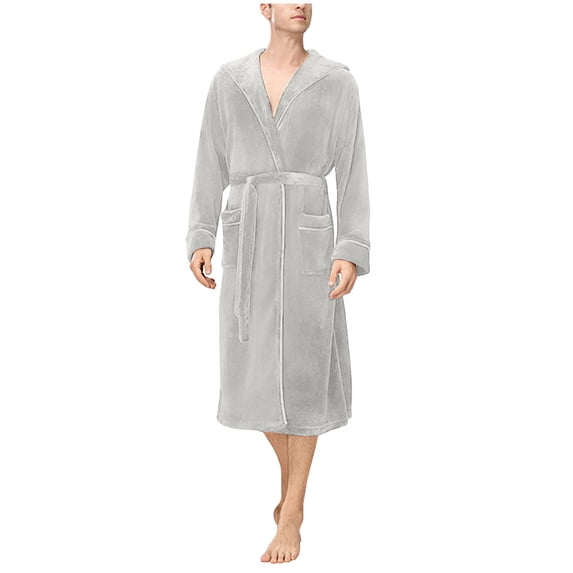 ZQUUVOU Men's and Women's Plush Robes Fleece Spa Bathrobe with Lapel Pockets Cozy Soft Velvet Unisex Spa Long Robe Gray