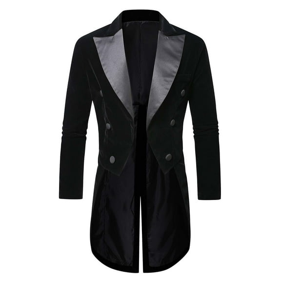 ZQUUVOU Mens Blazer Casual Velet Suit Jacket Peaked Lapel Elegant Suit Tailcoat Banquet Wedding Suit Stage Dress Coats Black