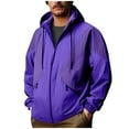 thumbnail image 1 of Rohuuque Mens Solid Color Hooded Rain Jacket Zip Front Jacket Waterproof Utility Work Coat Long Sleeve Outdoor Casual Windbreaker Purple, 1 of 8