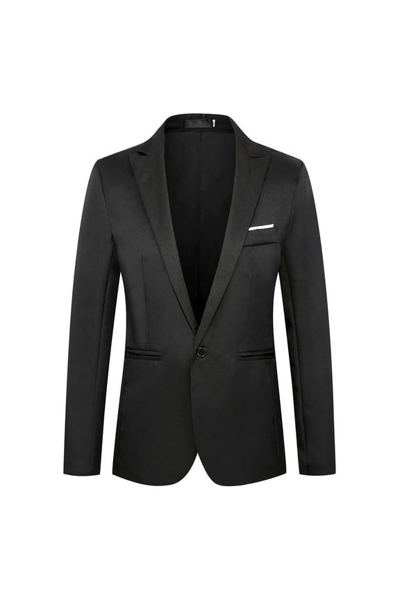 Rohuuque Mens Sport Coats and Blazers Teenager Solid Color One Button Suit Jakcet wiht Pocket Peaked Lapel Tailored Fit Coat Evening Ceremony Black