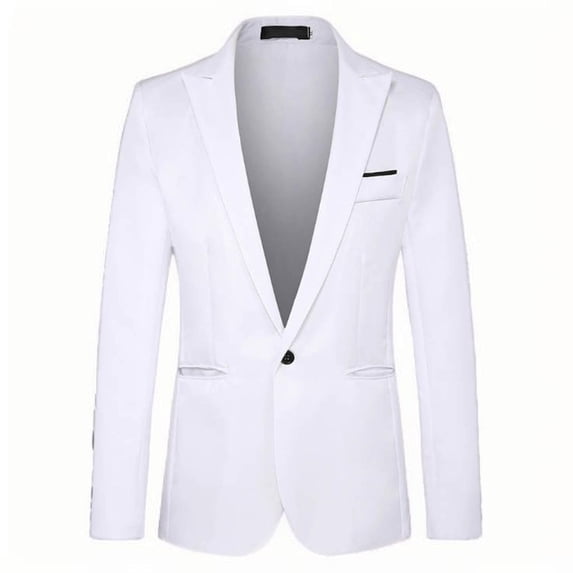 Rohuuque Mens Sport Coats and Blazers Teenager Solid Color One Button Suit Jakcet wiht Pocket Peaked Lapel Tailored Fit Coat Evening Ceremony White