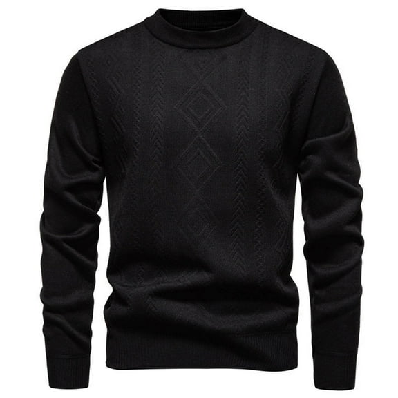 Rohuuque Mock Neck Sweater for Men Argyle Knitted Sweater Elastic Solid Color Sweater Silm Casual Lightweight Sweater Black