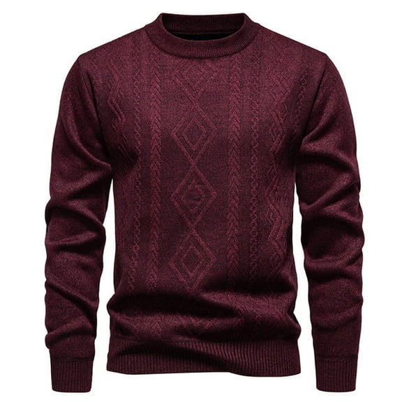 Rohuuque Mock Neck Sweater for Men Argyle Knitted Sweater Elastic Solid Color Sweater Silm Casual Lightweight Sweater Burgundy