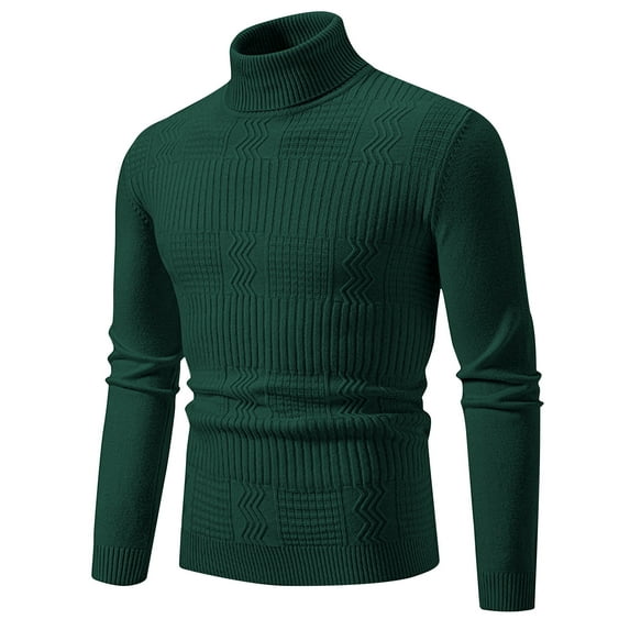 Rohuuque Mock Neck Sweater for Men Winter Casual Warm Silm Knitted Sweater Fashion Solid Color Long Sleeved Pullover Green A