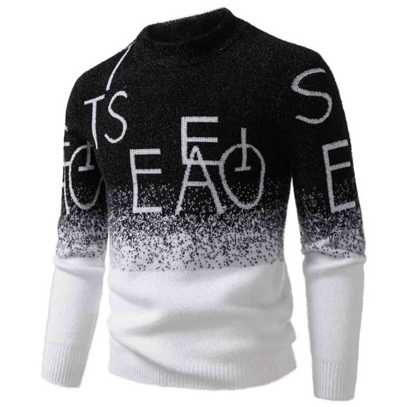 ZQUUVOU Oversized Sweater for Men Gradient Color Thickened Cozy Sweater Loose Warm Knitted Sweater Mock Neck Plush Sweater Black C