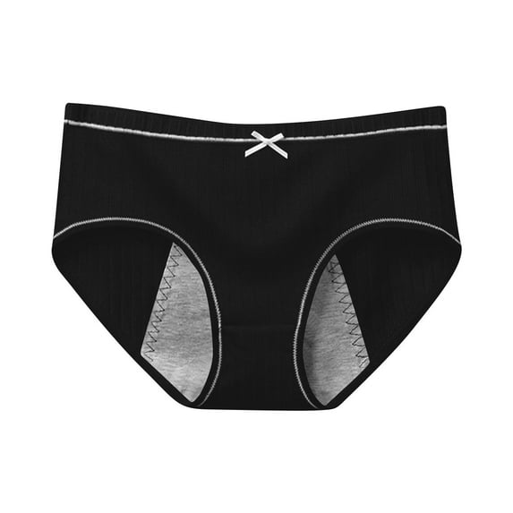 Rohuuque Period Panties for Women Invisibles Soft Breathable Panties Solid Color No Show Period Underwear with Bow Hipster Panties Black