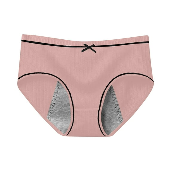 Rohuuque Period Panties for Women Invisibles Soft Breathable Panties Solid Color No Show Period Underwear with Bow Hipster Panties Pink