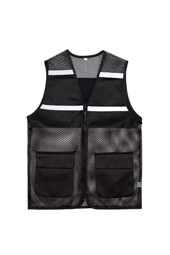 Reflective Safety Vests for Men High Visibility Vest with Multiple Pockets Sleeveless Workwear Jacket for Labor Black