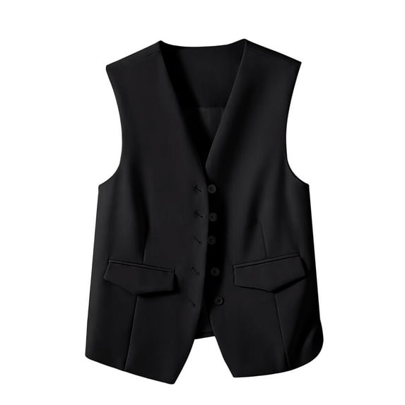 Rohuuque Sleeveless Blazer Vest for Women Solid Color Buttons V Neck Jacket Sleeveless Waistcoat Top Blazer Suit Jacket Black