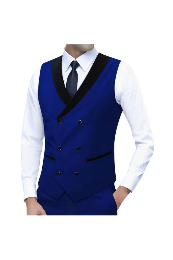Sleeveless Waistcoat for Men Double-Breasted Tailored Slim Cut Modern Office Formal Wear Business Casual Blazer Vest Blue