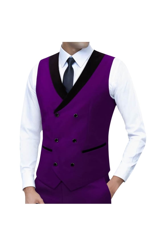 Rohuuque Sleeveless Waistcoat for Men Double-Breasted Tailored Slim Cut Modern Office Formal Wear Business Casual Blazer Vest Purple
