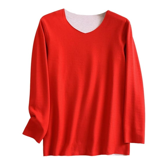 ZQUUVOU Thermal Shirts for Men Casual Fashion Comfy Long Sleeve Solid Pullover V-Neck Pajama Thermal Underwear Tops Red