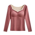 thumbnail image 1 of Rohuuque Thermal Shirts for Women Solid Color V Neck Thermal Underwear with Built-in Bra All-in-one Long Sleeve Winter Warm Top Red, 1 of 5