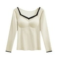 thumbnail image 1 of ZQUUVOU Thermal Shirts for Women Solid Color V Neck Thermal Underwear with Built-in Bra All-in-one Long Sleeve Winter Warm Top White, 1 of 5