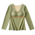 thumbnail image 1 of ZQUUVOU Thermal Shirts for Women Thermal Base Layer Top No Show Lace Trim Fleece Lining Soft Warm Shirt with Built-in Bra Green, 1 of 6