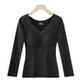 thumbnail image 1 of Rohuuque Thermal Shirts for Women Thermal Top with Built-in Bra V Neck Fixed Cups Long Sleeve Wearable Base Layer Black, 1 of 5