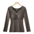 thumbnail image 1 of Rohuuque Thermal Shirts for Women Thermal Top with Built-in Bra V Neck Fixed Cups Long Sleeve Wearable Base Layer Coffee, 1 of 5
