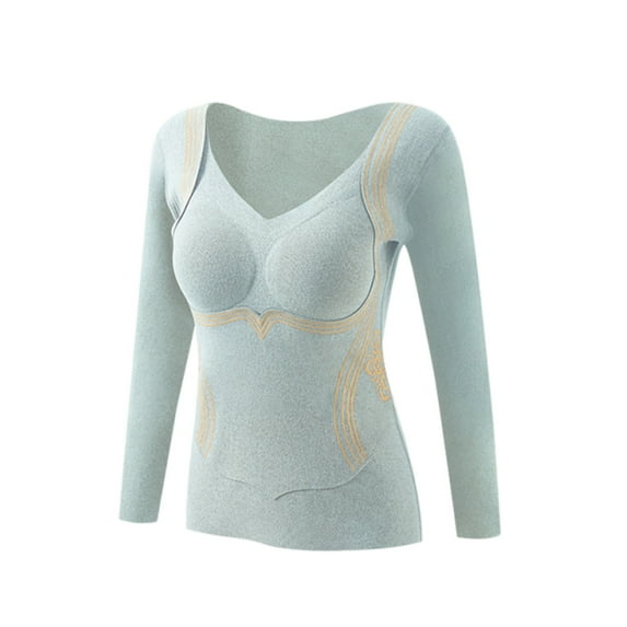 Rohuuque Thermal Shirts for Women Wool Blend Thermal Undershirt Square Neck No Show Fleece Lining Winter Warm Tops Green