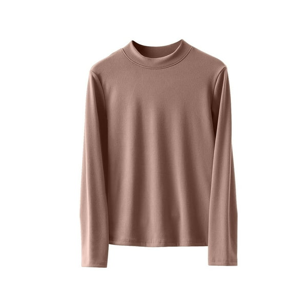 Rohuuque Thermal Shirts for Womens Mock Neck Solid Color Undershirt Velvet Fleeced Winter Warm Thermal Underwear Top Coffee