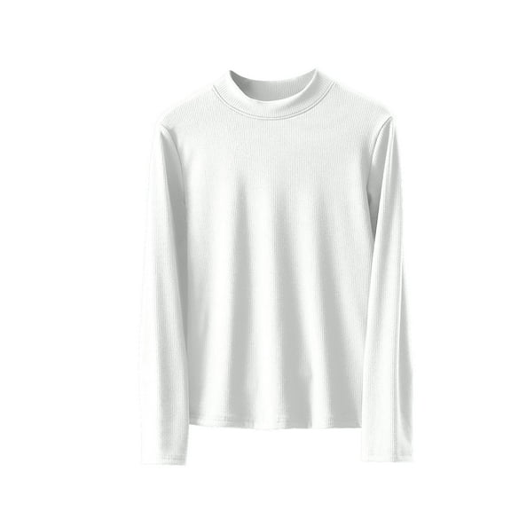 Rohuuque Thermal Shirts for Womens Mock Neck Solid Color Undershirt Velvet Fleeced Winter Warm Thermal Underwear Top White