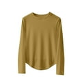 thumbnail image 1 of Rohuuque Thermal Shirts for Womens Solid Color Crew Neck Thermal Layer Fleece Lining No Show Fall Winter Comfort Top Yellow, 1 of 5