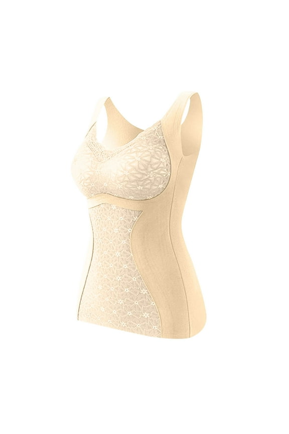 Rohuuque Thermal Tank Tops for Women Self Heating Vest for Cold Weather Fleece Lined Underwear Top Warm Camisole Vest Beige