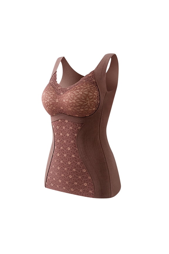 Thermal Tank Tops for Women Self Heating Vest for Cold Weather Fleece Lined Underwear Top Warm Camisole Vest Coffee