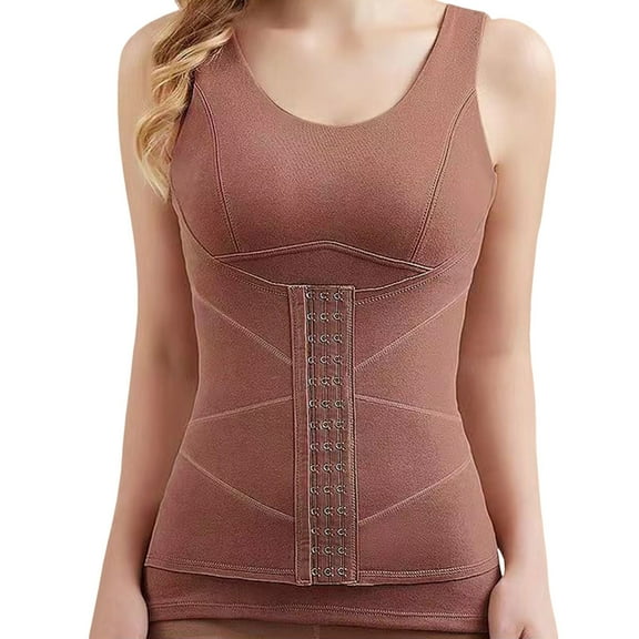 Rohuuque Thermal Tank Tops for Women Shapewear Camisole with Built-in Bra Waist Control Self Heating Modal Thermal Vest Top Red