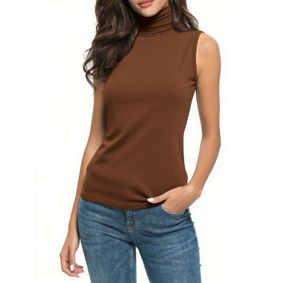ZQUUVOU Thermal Tank Tops for Women Solid Color Mock Neck Casual Modal Thermal Layer Tops Sleeveless Undershirt Coffee