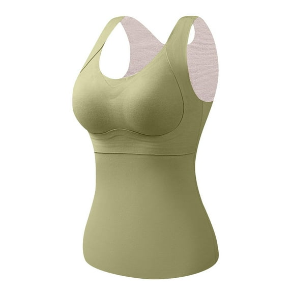 Rohuuque Thermal Tank Tops for Women Thermal Bra with Built-in Bra Casual Soprts Tops Sleeveless Undershirt Warm Base Layer Green