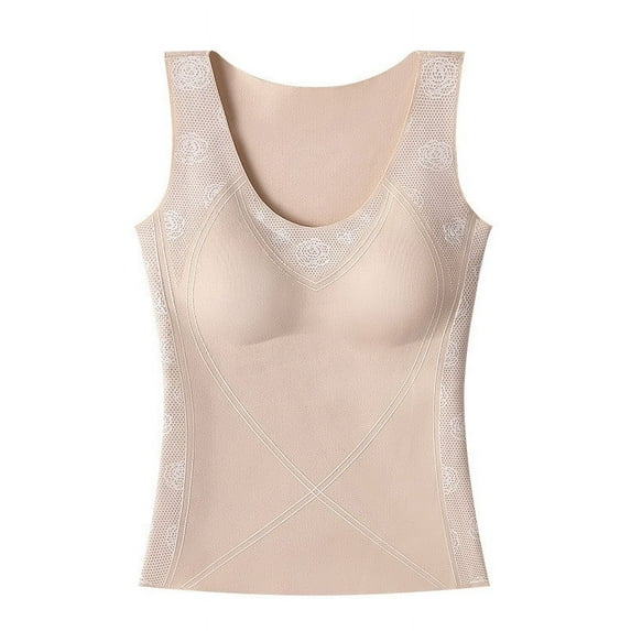 Rohuuque Thermal Tank Tops for Women Winter Thermal Shaping Camisole Built-in Bra Tummy Control Self Heating Undershirt Top Yellow